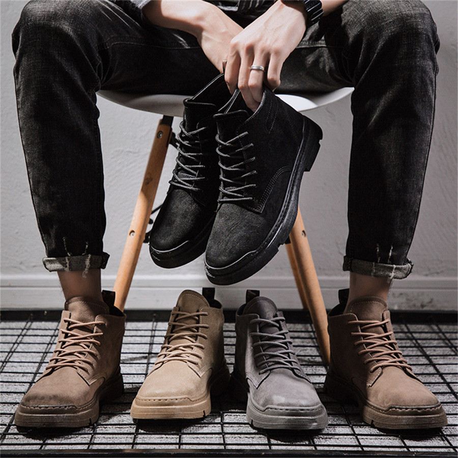 

Fall Martin Boots Fashion Spring Outdoor Footwear Leisure Men Motorcycle Boots Outdoor Casual Shoes Autumn Teen Western Ankle Boots, Brown