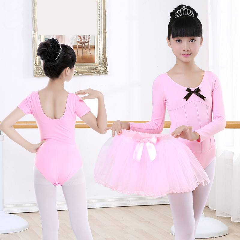 

Pink Long Sleeve Ballet Dance Training Leotard Girls Gymnastics Pleated Leotard Dance Clothes Kids Children Ballerina Costume, Light blue short