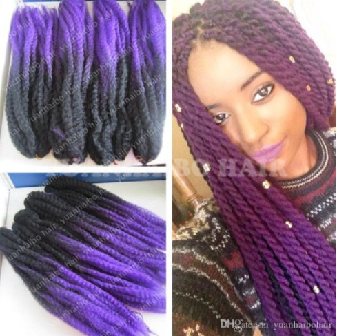 

12 Packs Full Head Two Tone Marley Braid Hair 20inch Black Purple Ombre Synthetic Hair Extensions Kinky Twist Braiding Fast Express Shipping, As your choice