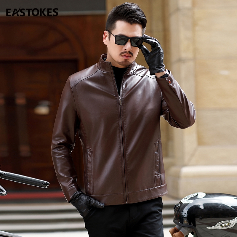 

Eastokes Men 2020 Autumn New Motorcycle PU Leather Jacket Coat Men Fashion Outdoor Windproof Jacket Overcoat Warm, Black