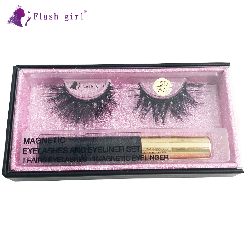 Hot selling W-36 5D mink eyelashes 1 pair custom package magnetic eyelashes and liquid eyeliner wholesale eyelashes vendor