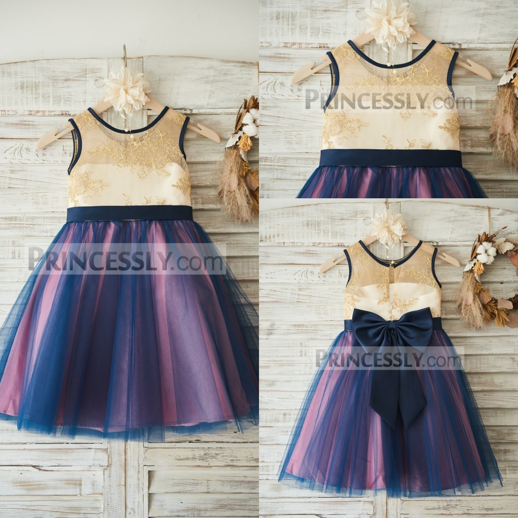 

Modest Ball Gown Flower Girl Dress Jewel Neck Sleeveless Bow Applique Wedding Dress Tea Length Girl's Birthday Part, Orange