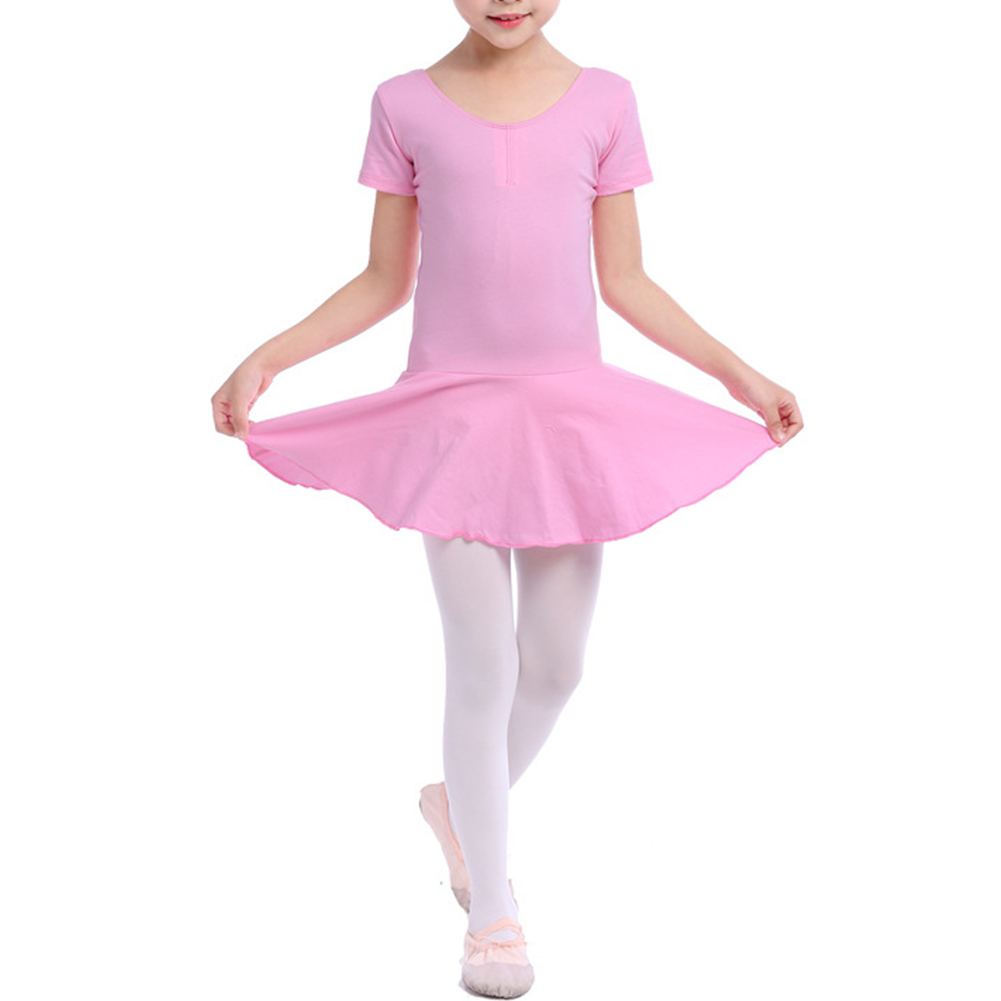 

Dance Costumes Cotton Blend Children Breathable Gift Kids Gymnastics Girls Summer Solid Ballet Leotards Long Short Sleeve, Pink short sleeve