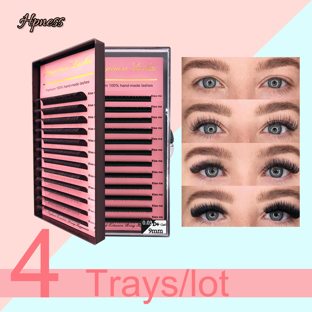 

4 Packs/Lot Eyelash Extension Eye Lashes Super Soft Classic Silk Mink Lashes Individual Lashes Deep Matte HPNESS