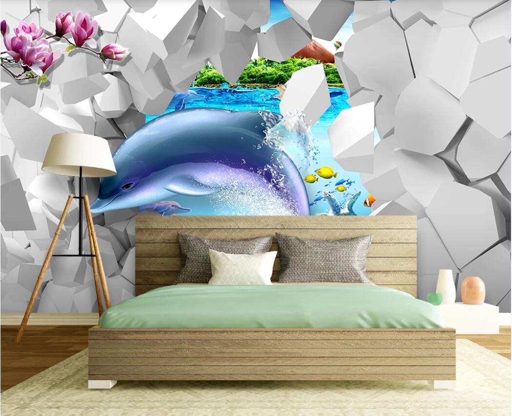 

3d room wallpaer custom photo murals Modern underwater world dolphin cool 3D TV background wall wallpaper for walls 3d, Non-woven