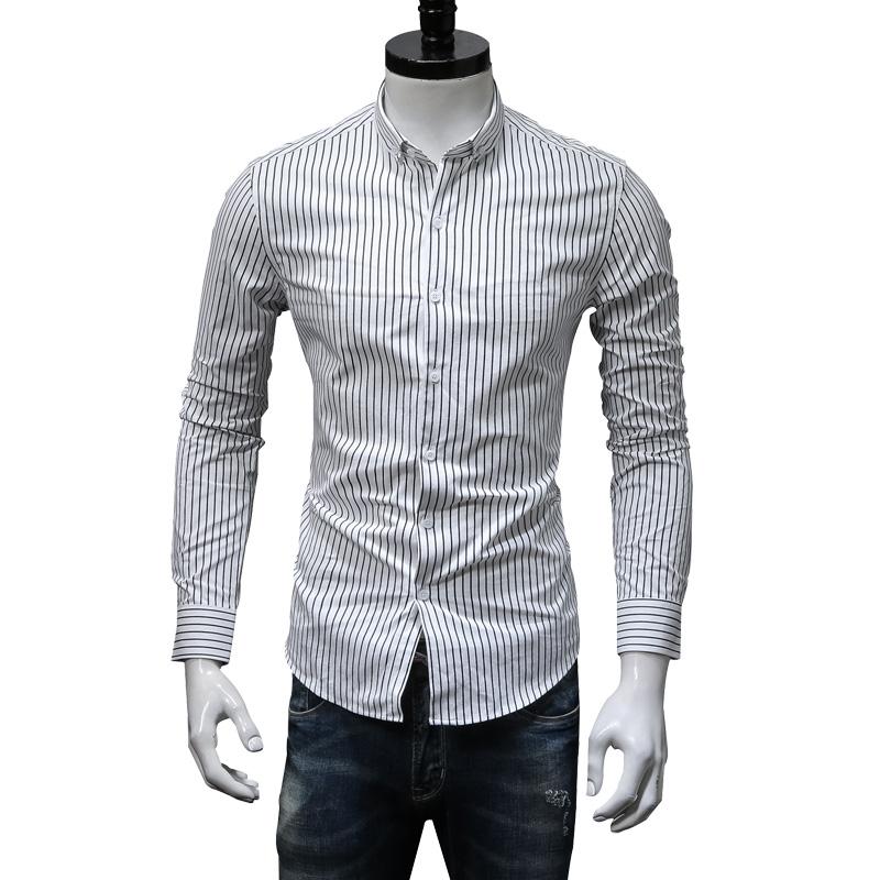 

Spring Autumn Long Sleeve Shirt 100% Cotton Men's Korean Black And White Stripe Shirt Men's Business Dress Shirts Size -4XL
