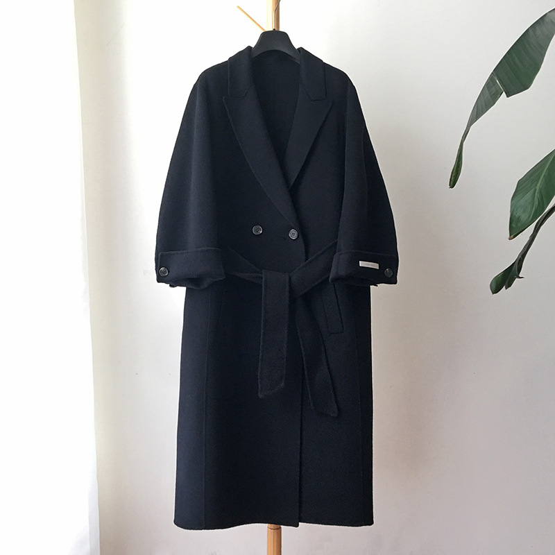 

Wool coat Women' Long Dark Navy Coat Warm 100% Wool jacket Loose 2020 Autumn winter Korean New Blend Outerwear