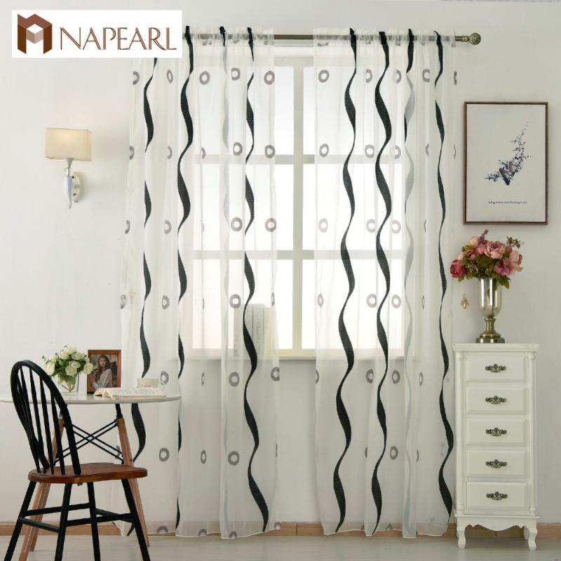 

Modern tulle curtain striped circle design voile white sheer panel black living room bedroom window curtain door short curtains