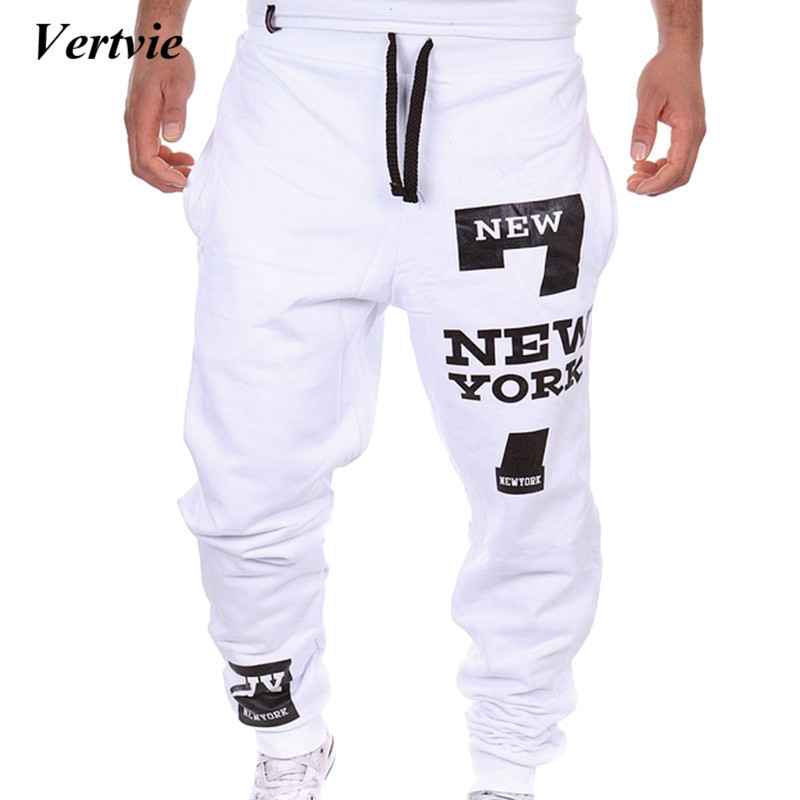 

VERTVIE 2019 Thin Men Letter Print Sweatpants Joggers Male Calca Masculina Hip Pop Casual Trousers Track Pants Clothes D18122701, White1