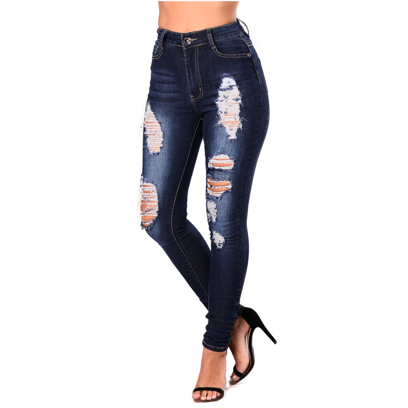

Slim-Fit Stretch Pencil Feet Pants Worn Ripped Jeans Fashion Casual Skinny Hole Jeans Woman Sexy Women' With High Waist, As picture
