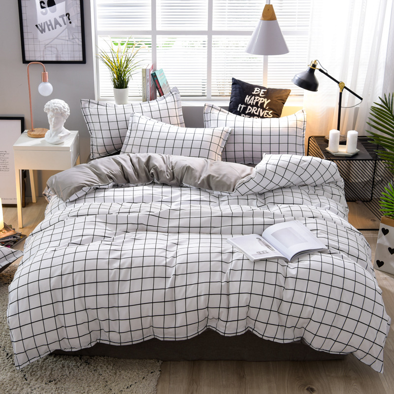 

black white plaid bed linens home Textile bedding sets cute duvet cover set bed sheets quilt cover Aloe Cotton single king zise, Style22