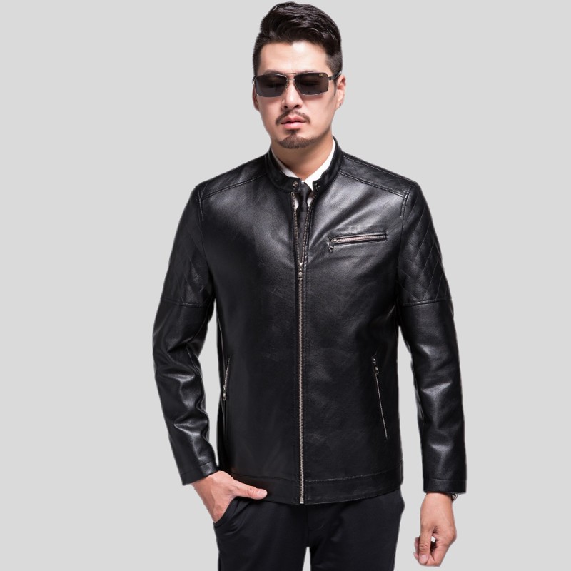 

1788 New Fashion Man Autumn Clothes Sheep Skin Leather Coat Men short Leather Jacket Coat, Black