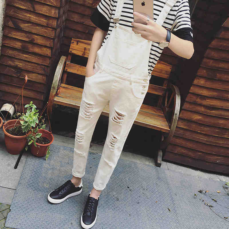 

Mens Classic Distressed Denim Overalls For Juniors Black White Vintage Denim Bib Overalls Pants Ankle Length Ripped Jeans Holes