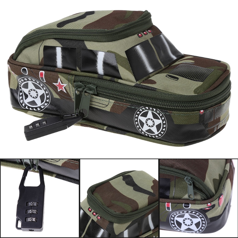 

Pencil Case Vehicle Pen Pouch Bag with Combination Lock for Boys Double Zipper Camouflage Canvas Large Cute School Pencil Box
