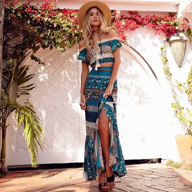 

Female Bohemian Print Bow Slash Neck Autumn Elegant Retro Style Popular Womens Costume Dresses Women Dress Ladies, Green