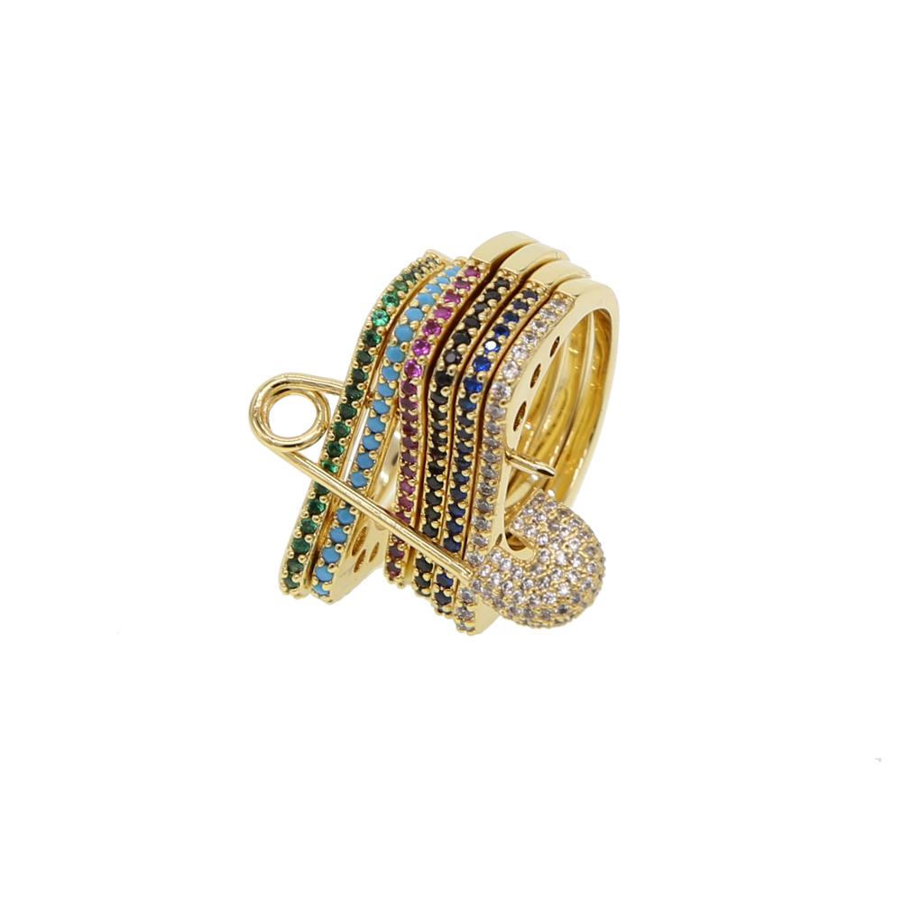 

Fashion-Gold Filled Top Quality Colorful Band Stack Stackable Fashion European Women Finger Safety Pin Ring, Golden;silver