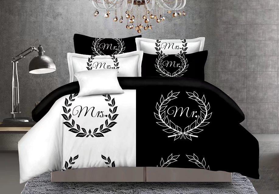 Black White Her Side His Side Bedding Sets Queen Size Double Bed Bed Linen Couples Duvet Cover Set From Yiyu Hg 42 31 Dhgate Com