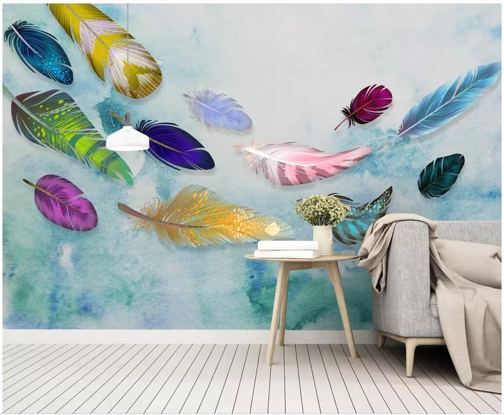 

WDBH 3d wallpaper custom photo Simple fashion colorful hand painted feather texture room home decor 3d wall murals wallpaper for walls 3 d, Non-woven