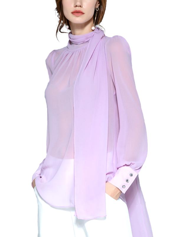 

Spring sexy feminine slightly through the blouse women thin ribbon bubble sleeve fairy chiffon shirt long sleeve shirt, Black