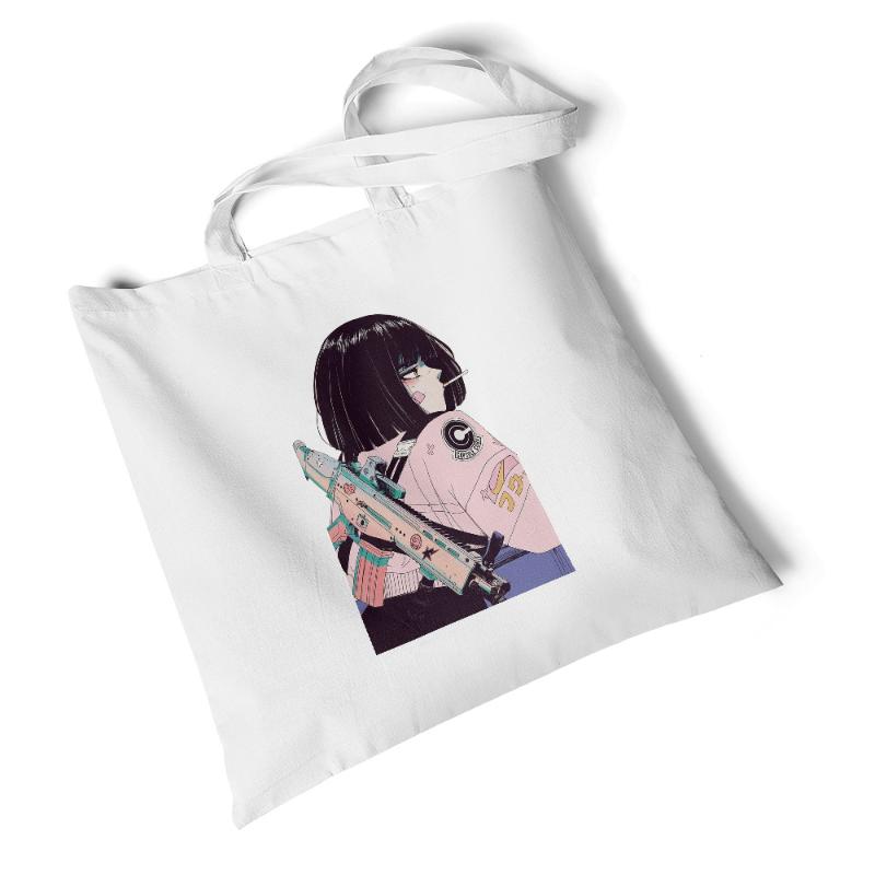 

Fashion Simple Character Print Women Package Elegant Canvas Bag Handbag Literary Shoulder Bags Casual Shopping Tote for Girls, Cat girl