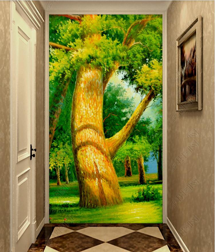 

3d wallpaper custom photo European pine forest landscape oil painting porch decorative paintingh muals wall paper for walls 3 d, Sky blue