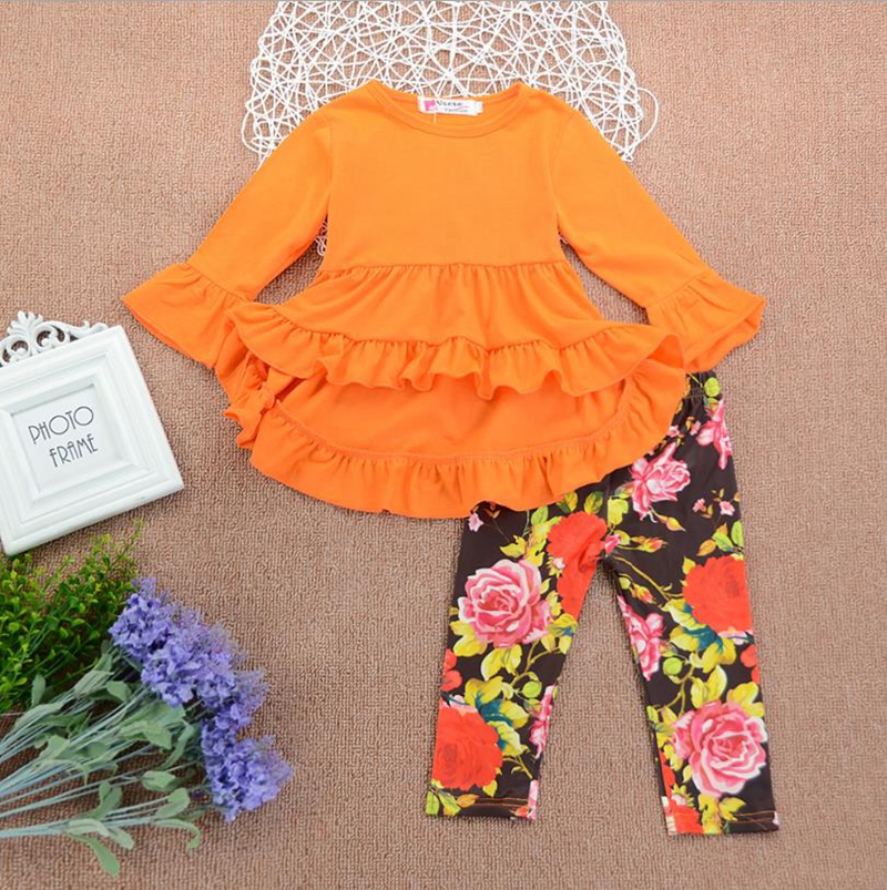

Toddler Girl Outfits Solid Girls Dresses Floral Pants 2pcs Sets Baby Ruffle Dress Suit Designer Children Clothing Set DW4784, 1 lot=dresses+ pants