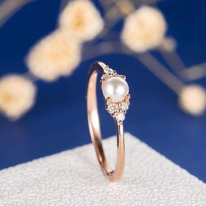 

jewelry pearl rings 18k gold plated solitaire rings for women wedding jewelry hot fashion free of shipping