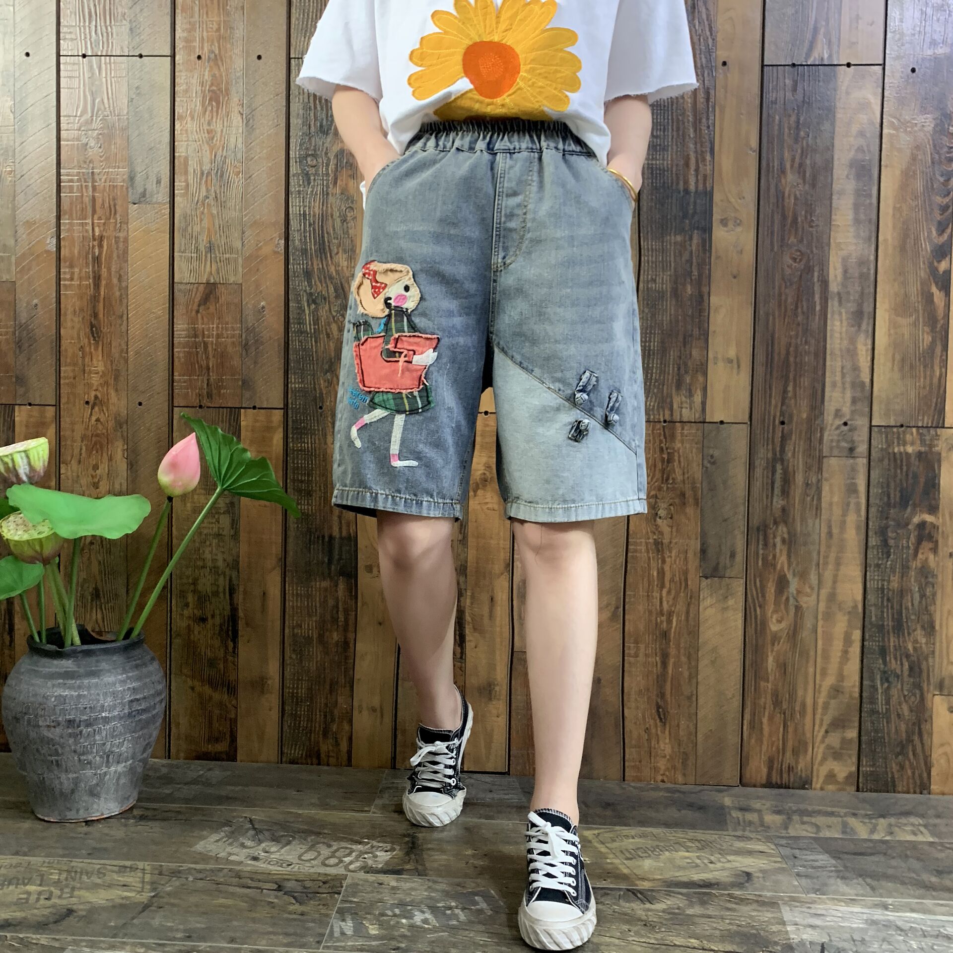

Dark Blue Cowboy Loose Version 7 Minutes Of Pants Female Easy Summer Bk4717