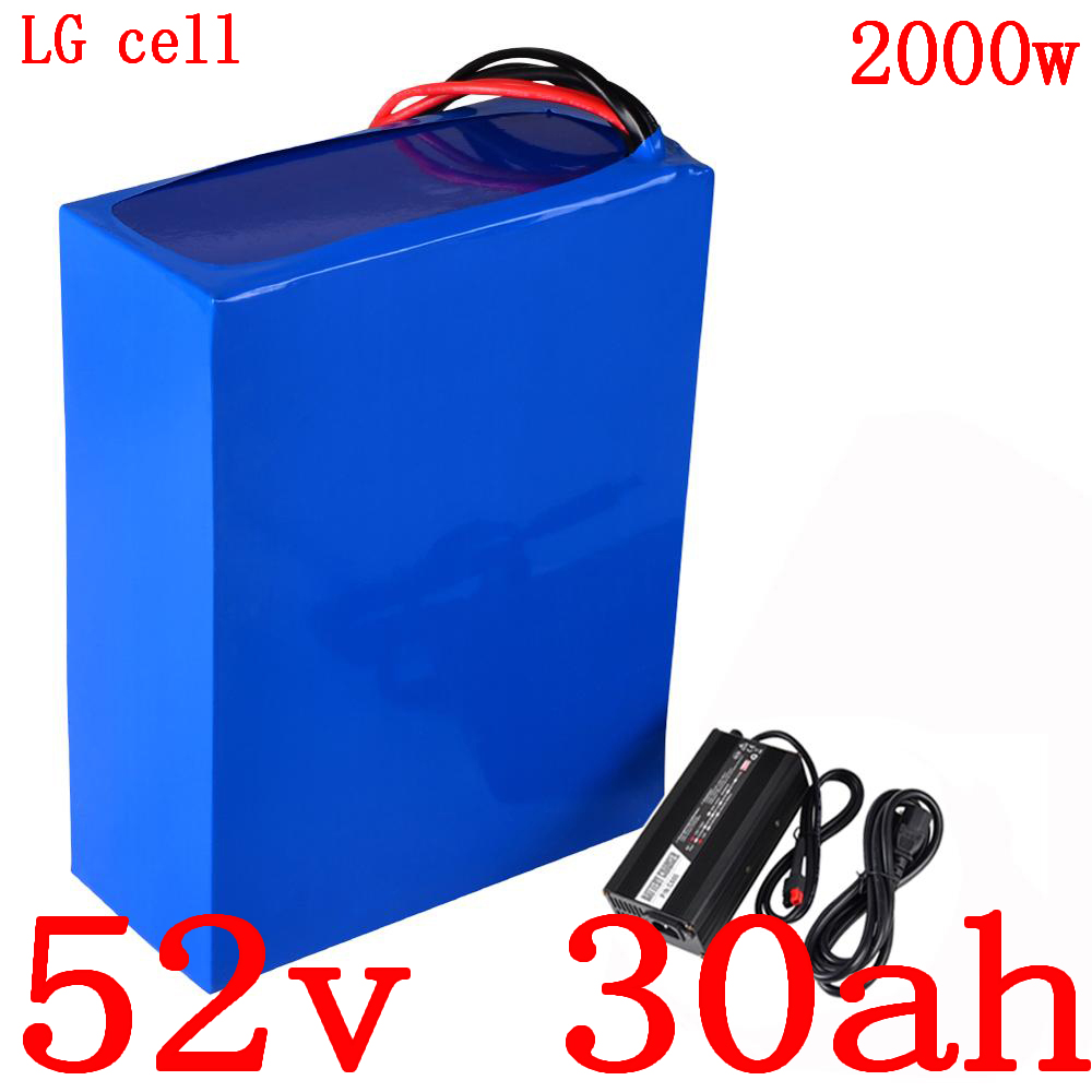 

Free customs tax 52V1000W 1500W 2000W battery 52V 30AH electric bike Lithium ion use LG cell+5A charger