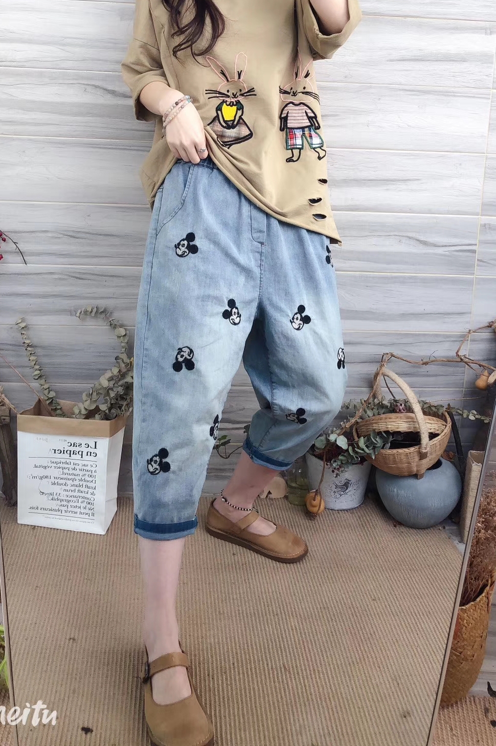 

The Blue Haroun Pants Female Western Style Leisure Elastic Waist Jeans Bk4592