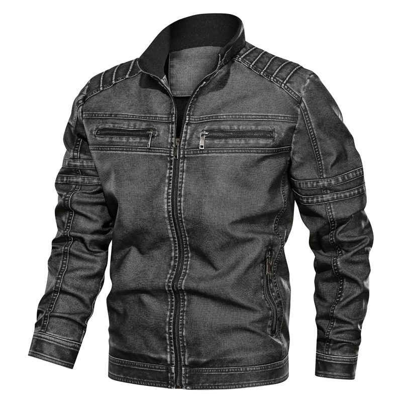 

big size 5xl 6xl winter style blue warm Men's plush leather jacket mens pu jacket Outerwear & Coats black zipper for men