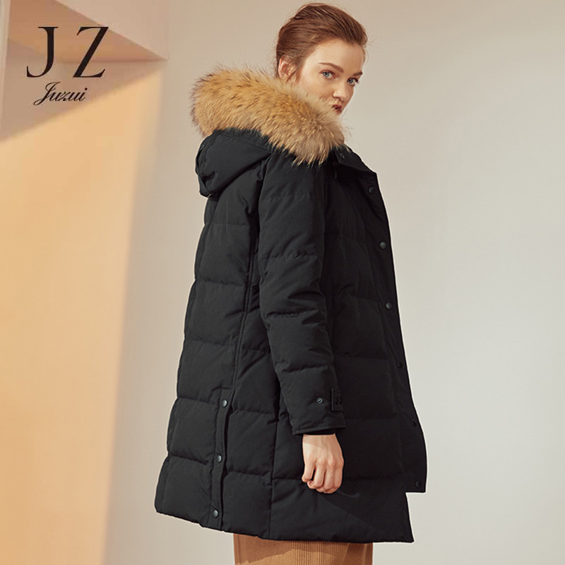 

2018 black detachable civet hair collar down jacket female warm thick coat JUZUI