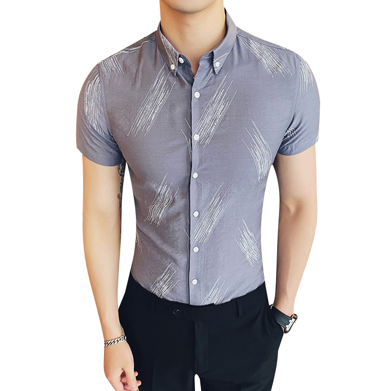 

2020 Summer Mens Shirts Print England Style Clothes Business Casual Short Sleeve Shirts 3 Colors, White