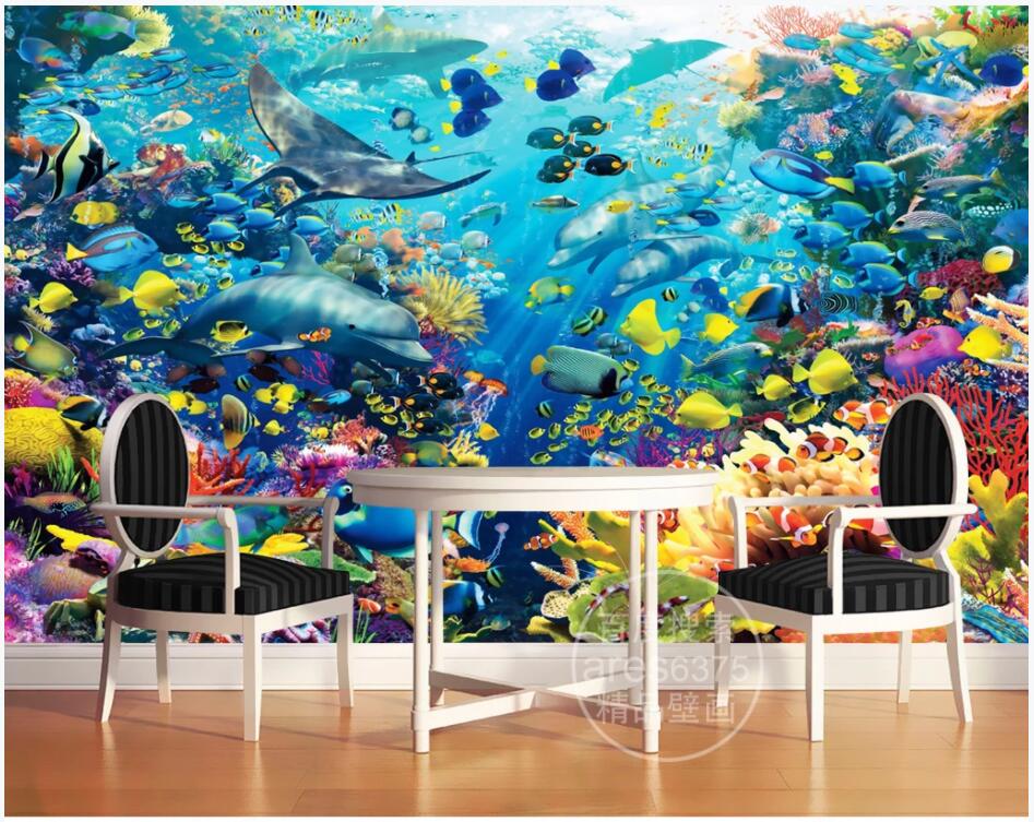 

WDBH 3d wallpaer custom photo Underwater world dolphin fish coral oil painting 3d wall murals wallpaper for walls 3 d room home decor, Non-woven wallpaper