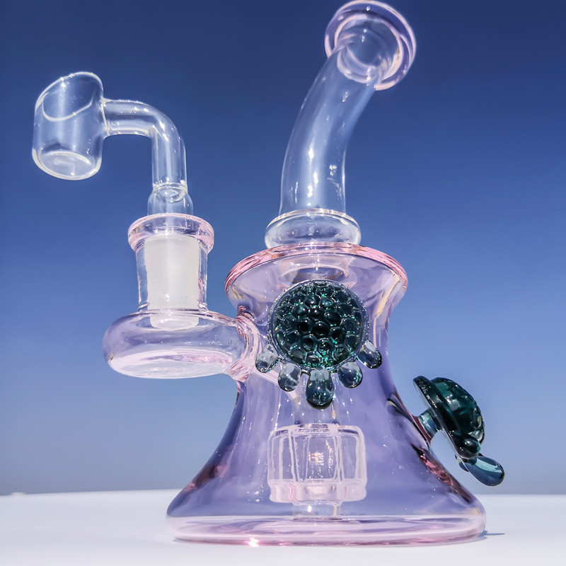 

Pink Turtle Glass Bongs Recycler Dab Rig Thick Beaker Bong Smoking Hookah 14mm Joint with Banger Glass Bong Cheap Glass Water Bongs