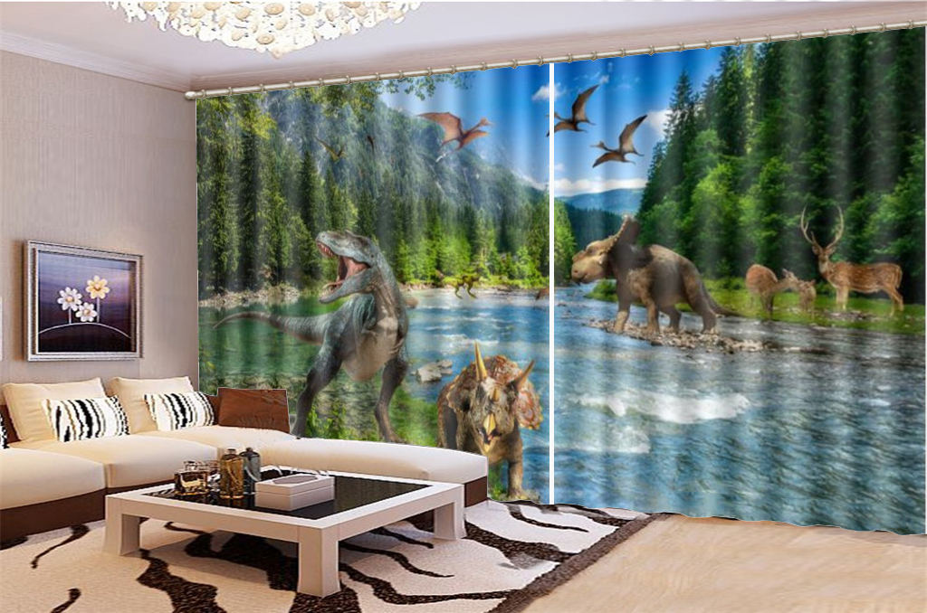 

Wholesale Curtain For Living Room Beautiful Forest Ferocious Dinosaur Beautiful And Practical 3d Digital Printing Curtains, Same as picture