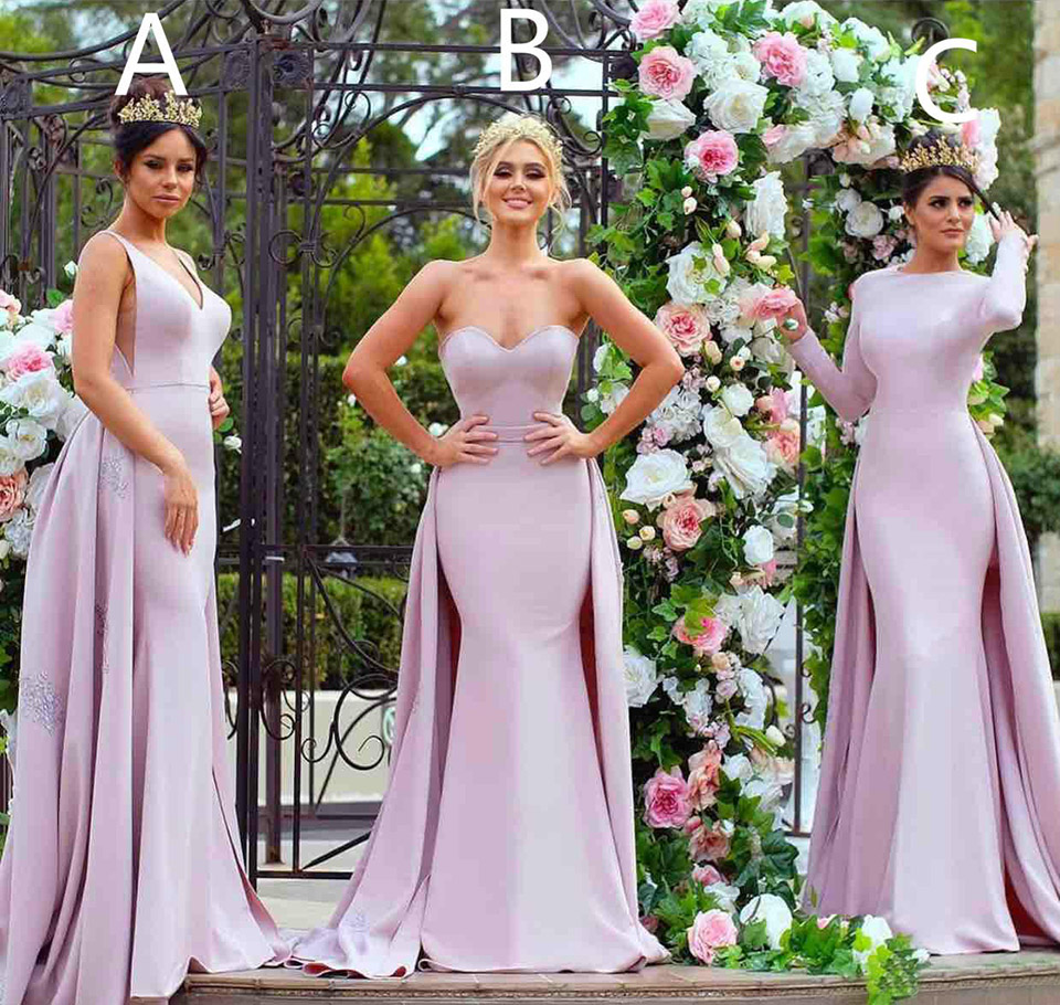 New Light Purple Bridesmaid Dresses With Train Custom Made Satin Mermaid Prom Dress Party Gowns Appliqued Elegant Evening Gown