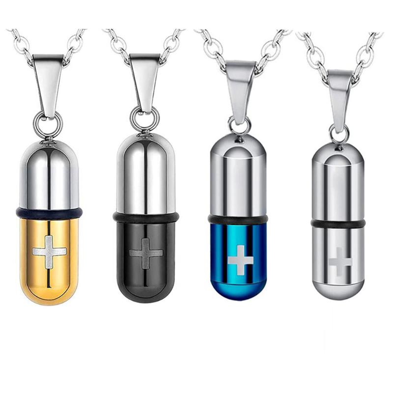 

Stainless Steel Case Pendant Necklace Mens Womens Cross Keepsake