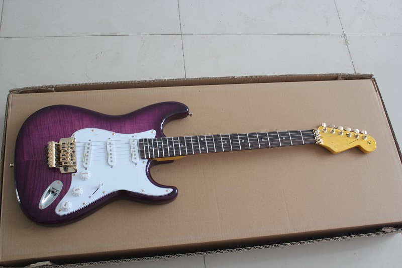 

Immediately send Hot good style ST double wave 22 electric guitar tiger maple purple body rose wood finger board