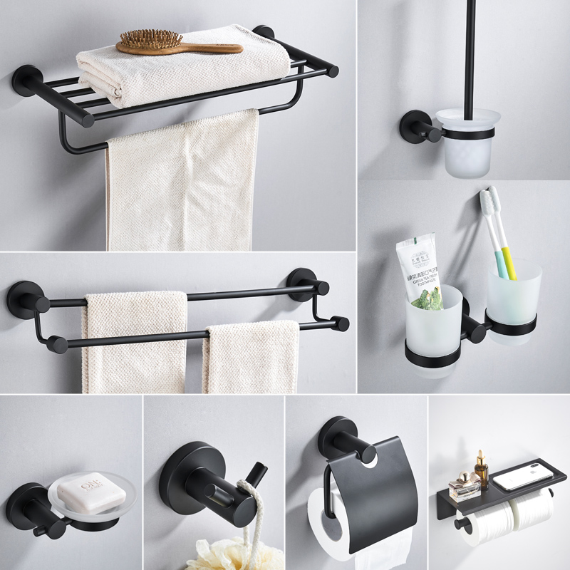 

Black Bathroom Accessories Set,Paper Holder,Towel Bar,Toilet Brush Holder,towel rack bathroom Hardware set 304 Stainless Steel