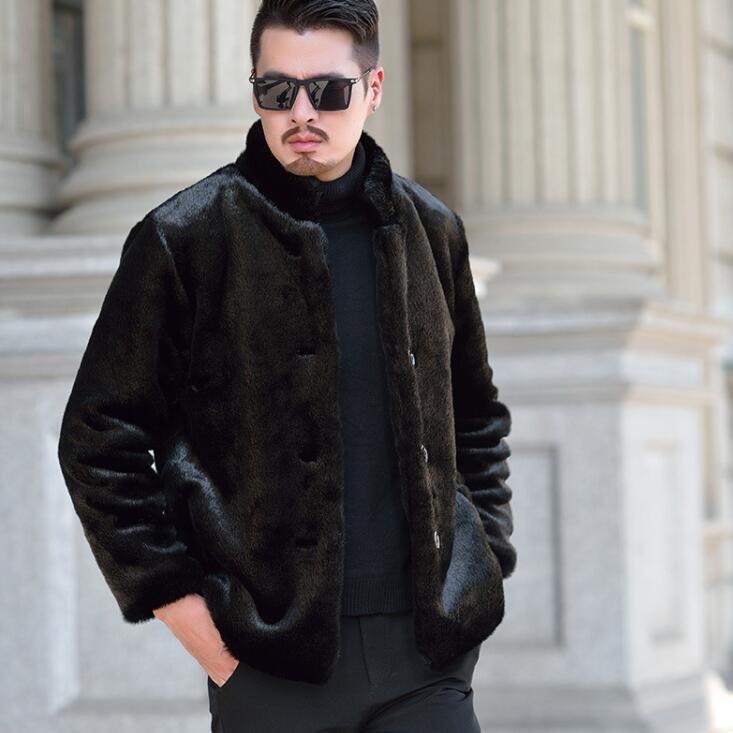 

Autumn faux mink leather jacket mens stand collar winter thicken warm short fur leather coat men slim jackets jaqueta couro 974, Black