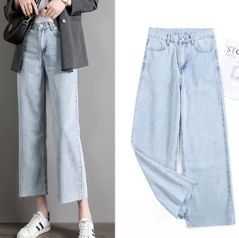 

fashion casual jeans women thin loose high waist wide leg pants plus size spring summer female clothing sport clothes, Blue