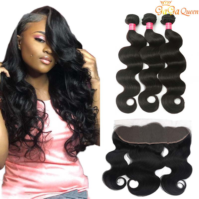 

13x4 Lace Frontal With Human Hair Bundles Brazilian Virgin Hair Body Wave Unprocessed Virgin Hair Bundles With Ear to Ear Lace Frontal, Black;brown