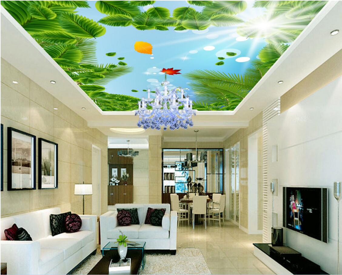 

WDBH 3d ceiling mural wallpaper custom photo Sunlight blue sky Green leaf living room home decor 3d wall murals wallpaper for walls 3 d, Non-woven