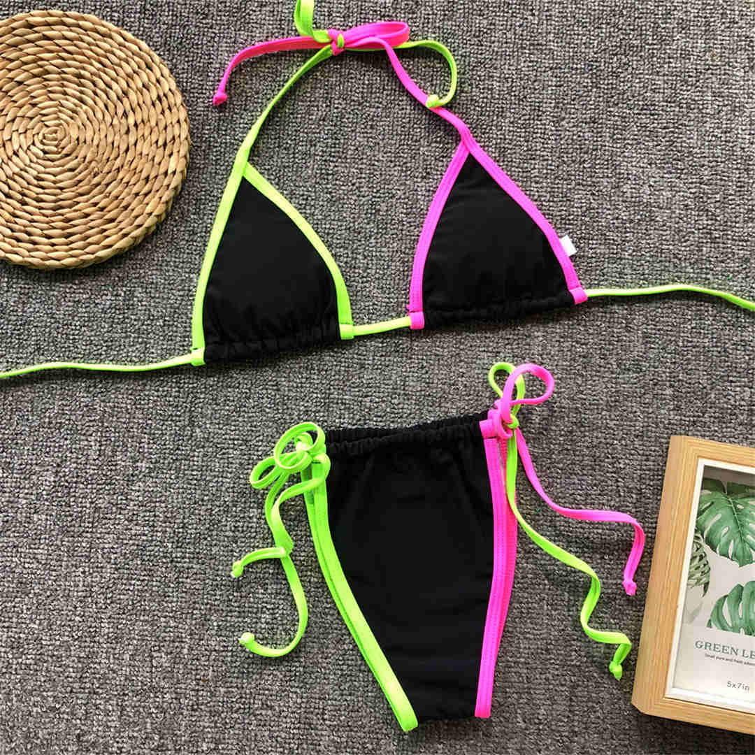 2021 2019 Neon Green String Tie Tiny Bikini Female Swimsuit Women
