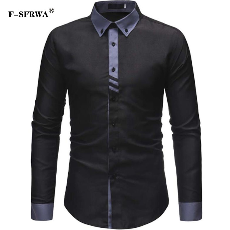 

Men Shirt Brand 2019 Male High Quality Long Sleeve Shirts Casual Hit Color Stitching Slim Fit Black Man Dress Shirts XXXL, White