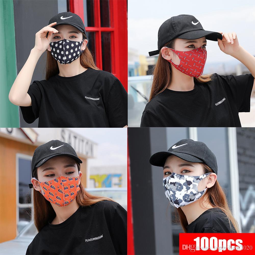 US STOCK, Designer Masques de protection Visage de glace en soie coton Masque Mascherine camouflage Fraise anti-poussière Imprimer / PM2,5 respir