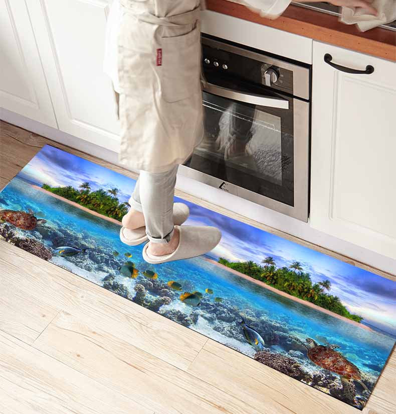 

Else Tropical Sea Island Under Water World 3d Print Non Slip Microfiber kitchen counter Modern Decorative Washable Area Rug Mat, As pic