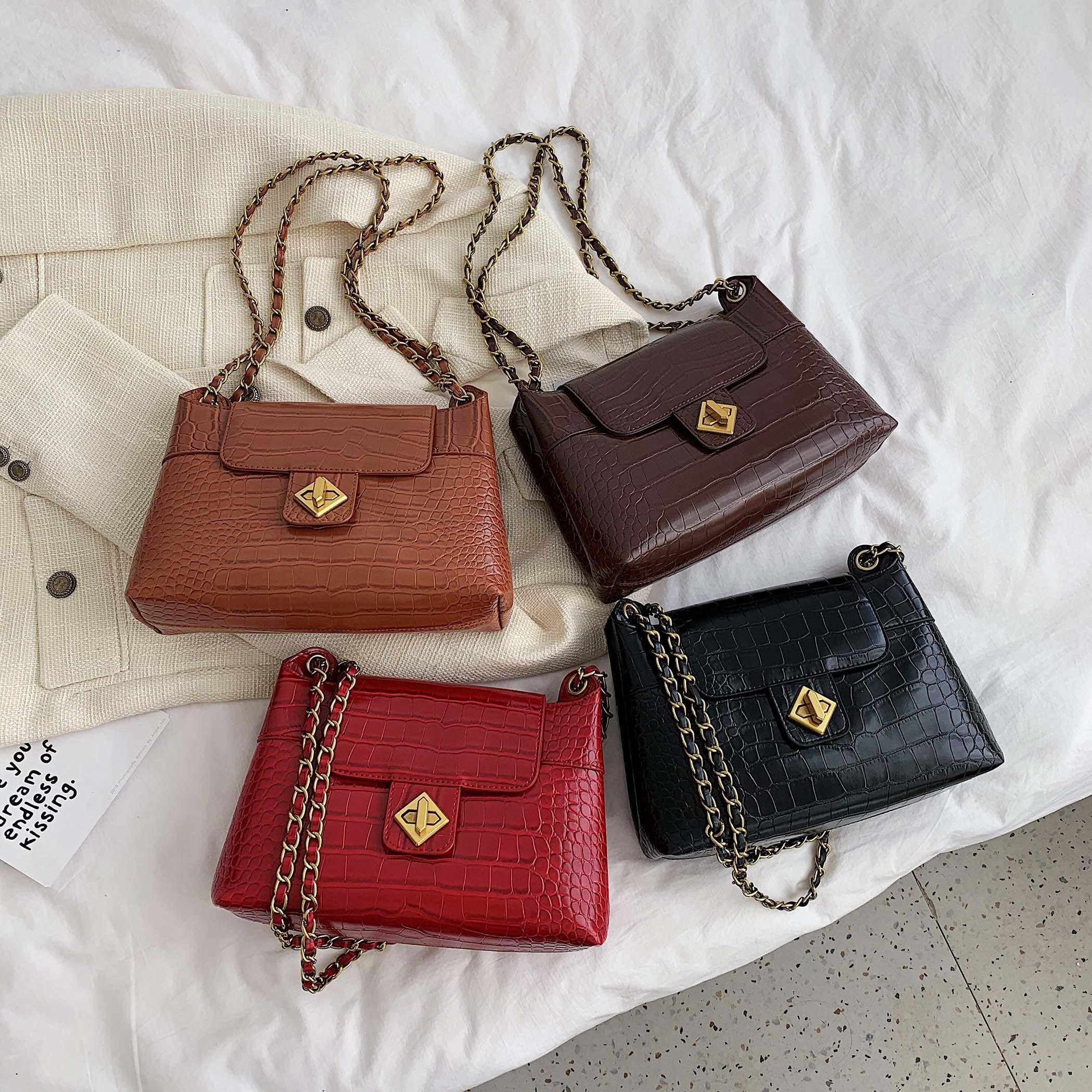 Designer-Stone Chain PU Leather Crossbody Bags For Women 2019 Solid Color Shoulder Messenger Bag Lady Travel Handbags and Purses