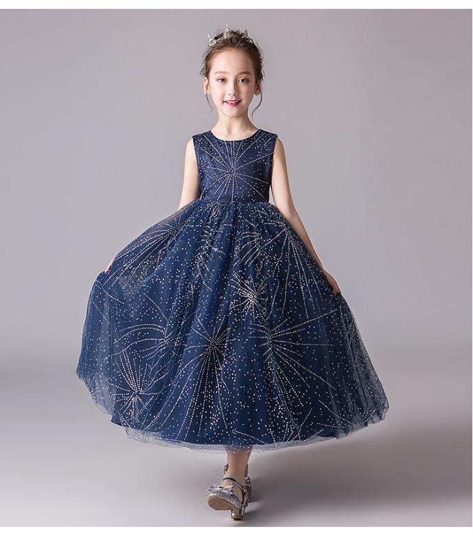 

Girls Dress 2020 New Summer Beaded Print Puffy Dresses for Girls Wedding Ball Gown High-end Princess Dress Kids Clothing, Photo color
